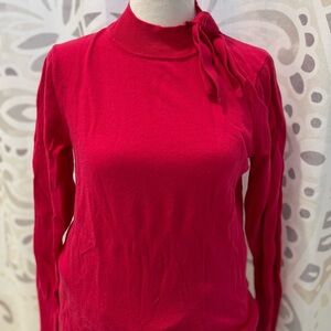 CeCe pink tie neck cotton sweater